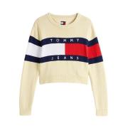 Kleur Blok Trui Tommy Jeans , Yellow , Dames