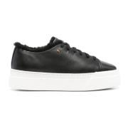 Zwarte Shearling Flatform Sole Sneakers Santoni , Black , Dames