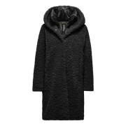 Sherpa Fleece Jas met Afneembare Capuchon BomBoogie , Black , Dames