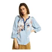 Lichtblauwe blouse met V-hals IN Front , Blue , Dames