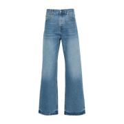 Indigo Denim Distressed Wide Leg Jeans Jacquemus , Blue , Heren