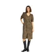 Luipaardprint Jurk met Voorspleet IN Front , Brown , Dames