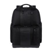 Leren en stoffen herenrugzak met ritssluiting Piquadro , Black , Unise...