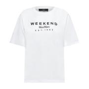 Witte T-shirts en Polos met Logo Max Mara Weekend , White , Dames