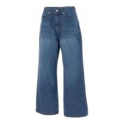 Wijde Pijp Denim Jeans voor Vrouwen LOW Classic , Blue , Dames