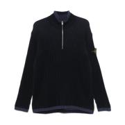 Blauwe Ribgebreide Trui Met Opstaande Kraag Stone Island , Blue , Here...