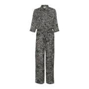 Grafische Dot Jumpsuit Tortelduif Zwart Kaffe , Black , Dames