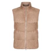 Suede Full Zip Down Vest Ermenegildo Zegna , Beige , Heren