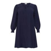 Midnight Marine Jurk met Pofmouwen Kaffe Curve , Blue , Dames