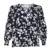 Marine Flower Blouse met Pofmouwen Kaffe Curve , Blue , Dames