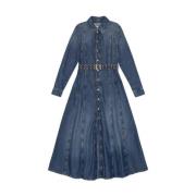 Vintage Denim Maxi Jurk met Gouden Riem Ganni , Blue , Dames