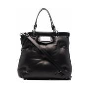 Gewatteerde Zwarte Leren Schoudertas Maison Margiela , Black , Dames