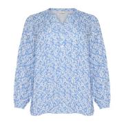 Blauw/Krijt Grafisch Print Blouse Kaffe Curve , Blue , Dames