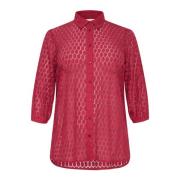 Rode Kantoverhemdblouse met ¾ Mouwen Kaffe Curve , Red , Dames