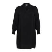 Zwart Diep Jurk met Pofmouwen Kaffe Curve , Black , Dames