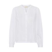 Witte Blouse met V-Hals en Knopen Cream , White , Dames