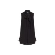 Zijden Mouwloze Blouse met Strik Kraag Max Mara , Black , Dames