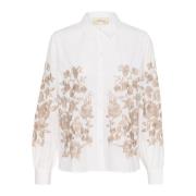 Wit/String Geborduurde Overhemdblouse Cream , White , Dames