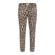 Leopard Mix Twill Broek Slim Fit Cream , Brown , Dames