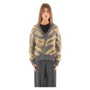 Animalier V-Neck Sweater in Grigio Babylon , Multicolor , Dames