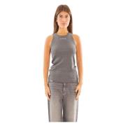 Ribgebreide tanktop met Distinto-logo Pinko , Gray , Dames