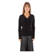 V-hals Gebreide Trui in Nero Babylon , Black , Dames