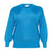 Blauwe Gebreide Trui met Pofmouwen Kaffe Curve , Blue , Dames