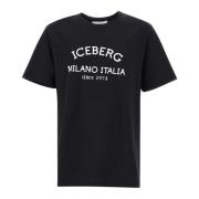 Zwarte Katoenen T-shirt met Logoprint Iceberg , Black , Heren