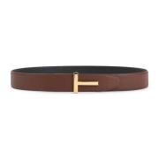 Bruin Leren Omkeerbare Riem Gouden Gesp Tom Ford , Brown , Heren