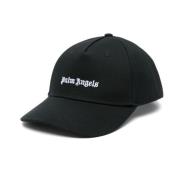 Zwarte Katoenen Hoed met Geborduurd Logo Palm Angels , Black , Heren