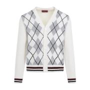 Argyle Lurex Cardigan in Wit Zilver Gucci , White , Heren