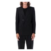 Zwarte Wol Double-Breasted Blazer Jas Saint Laurent , Black , Heren