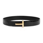 Zwart Krokodilreliëf Leren Riem Tom Ford , Black , Dames