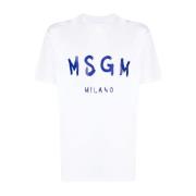 Wit Logo Print Katoenen T-Shirt Msgm , White , Heren