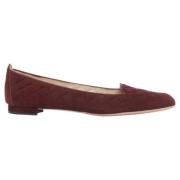 Pre-owned Suede flats Manolo Blahnik Pre-owned , Red , Dames