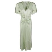 V-hals Midi Jurk met Gerimpeld Detail Victoria Beckham , Green , Dames