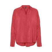 Queeny Oversized Geweven Shirt Vero Moda , Red , Dames