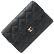 Pre-owned Leather wallets Chanel Vintage , Black , Dames