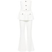 Witte Crepe Jumpsuit met Riem Self Portrait , White , Dames