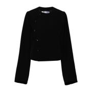 Zwarte Wollen Jas met Knoopsluiting Comme des Garçons , Black , Dames