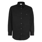 Twill Shirt met Ronde Zoom Drole de Monsieur , Black , Heren