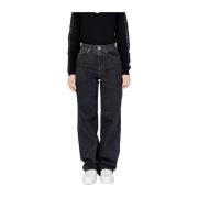 Zwarte Baggy Jeans met Elastaan Only , Black , Dames