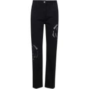 Zwarte Bloemen Geborduurde Straight Leg Jeans Blugirl , Black , Dames