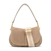 Stijlvolle Duifgrijze Suède Schoudertas Gianni Chiarini , Beige , Dame...