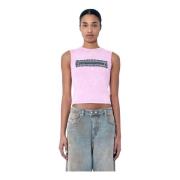 Geribbelde tanktop met ritssluiting voor Diesel , Pink , Dames