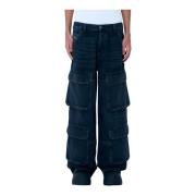 Denim Cargo Broek met Meerdere Zakken Diesel , Blue , Heren