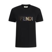 Monogram Embellished Cotton T-Shirt Fendi , Black , Dames