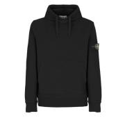 Zwarte Katoenen Hoodie met Logopatch Stone Island , Black , Heren