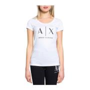 Witte Katoenen T-Shirt, Korte Mouwen, Vrouw Armani Exchange , White , ...