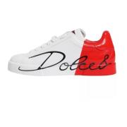 Logo Detail Leren Sneakers, Wit/Rood Dolce & Gabbana , White , Heren